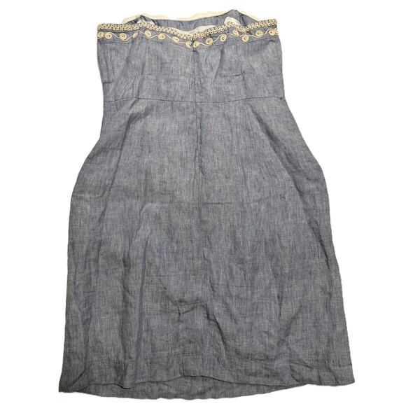 Vineyard Vines chambray crochet lace trim linen dress Size 8 Blue, Pockets - Picture 2 of 8